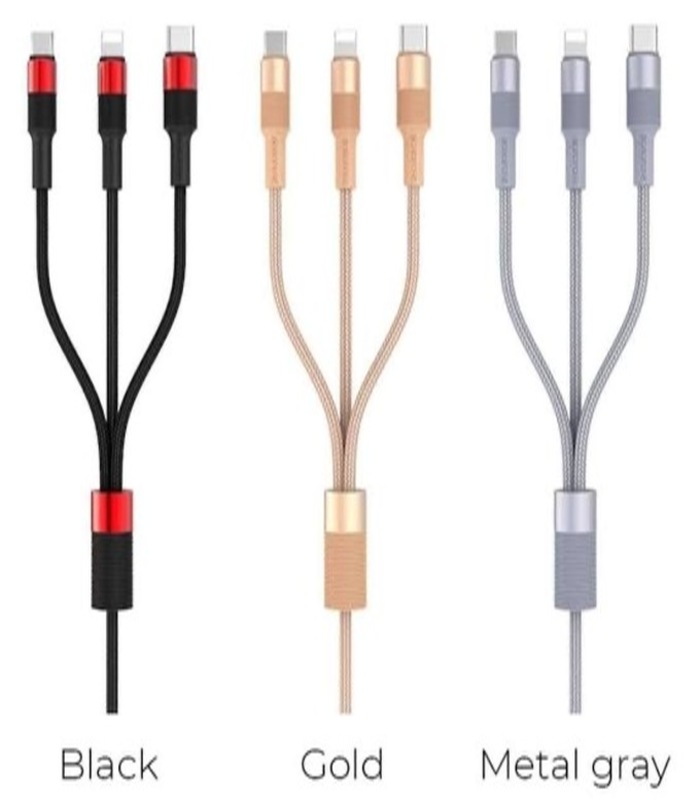3in1 Metal charging cable for All Micro USB, i-OS and Type-C Devices
