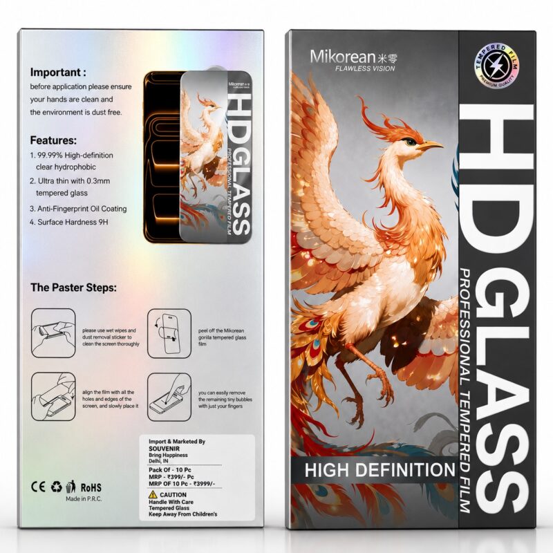 Mikorean HD Glass Professional Tempered Film – Premium 9H Screen Protector with Ultra HD Clarity & Bubble-Free Installation