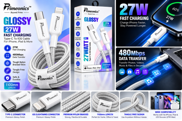 Primeonics Glossy 27W Charging Cable Collage