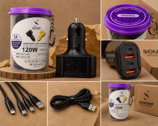 Souvenir 120W Fast Car Charger with 3-in-1 Charging Cable